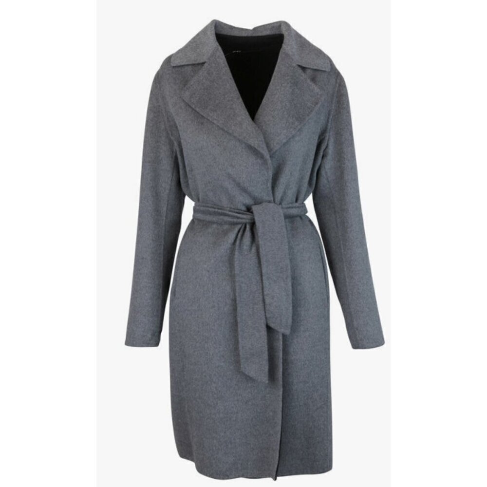 Kiton Napoli Cashmere Chinchilla Coat Womens 44 Grey Self Tie Belt Cincilla